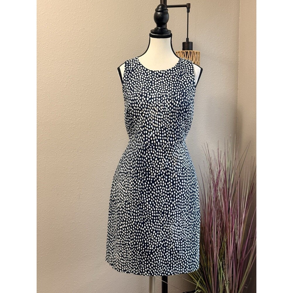 J Crew Dress 8 NWT Sleeveless Lined Sheath Navy Blue With White Dots